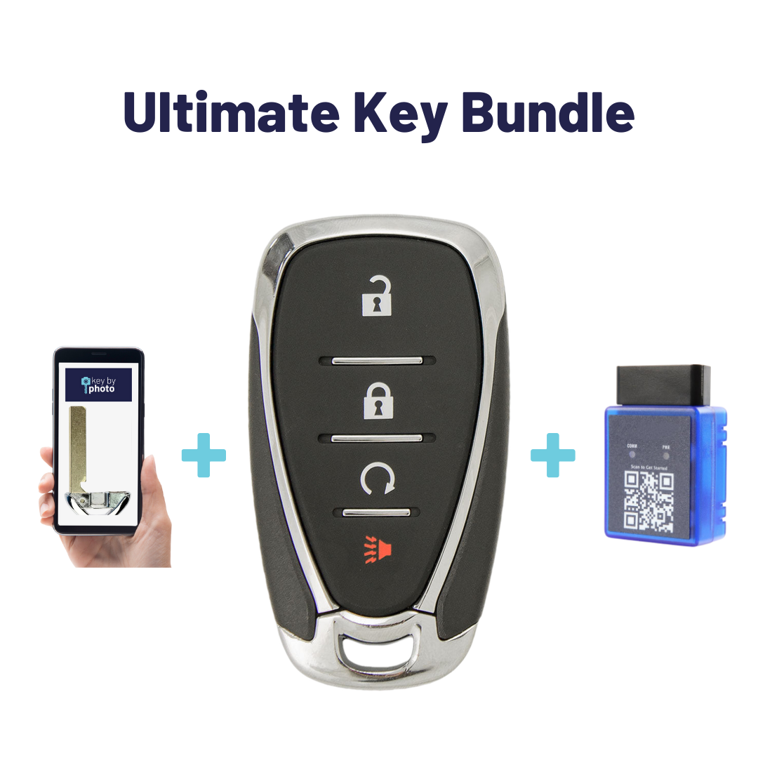 Ultimate Smart Key Bundle with Programming Tool, Refurbished 4-Button Smart Key Fob and Key By Photo for Select Chevrolet Vehicles (CHESK-4B-RS-863-K-UKB)