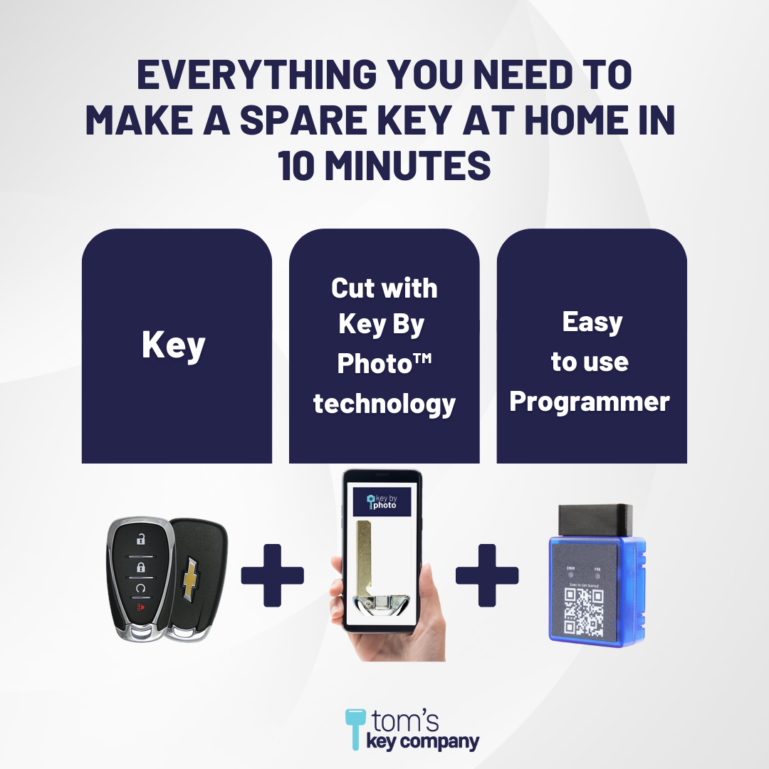 Ultimate Smart Key Bundle with Programming Tool, Refurbished 4-Button Smart Key Fob and Key By Photo for Select Chevrolet Vehicles (CHESK-4B-RS-955-REF-K-UKB)