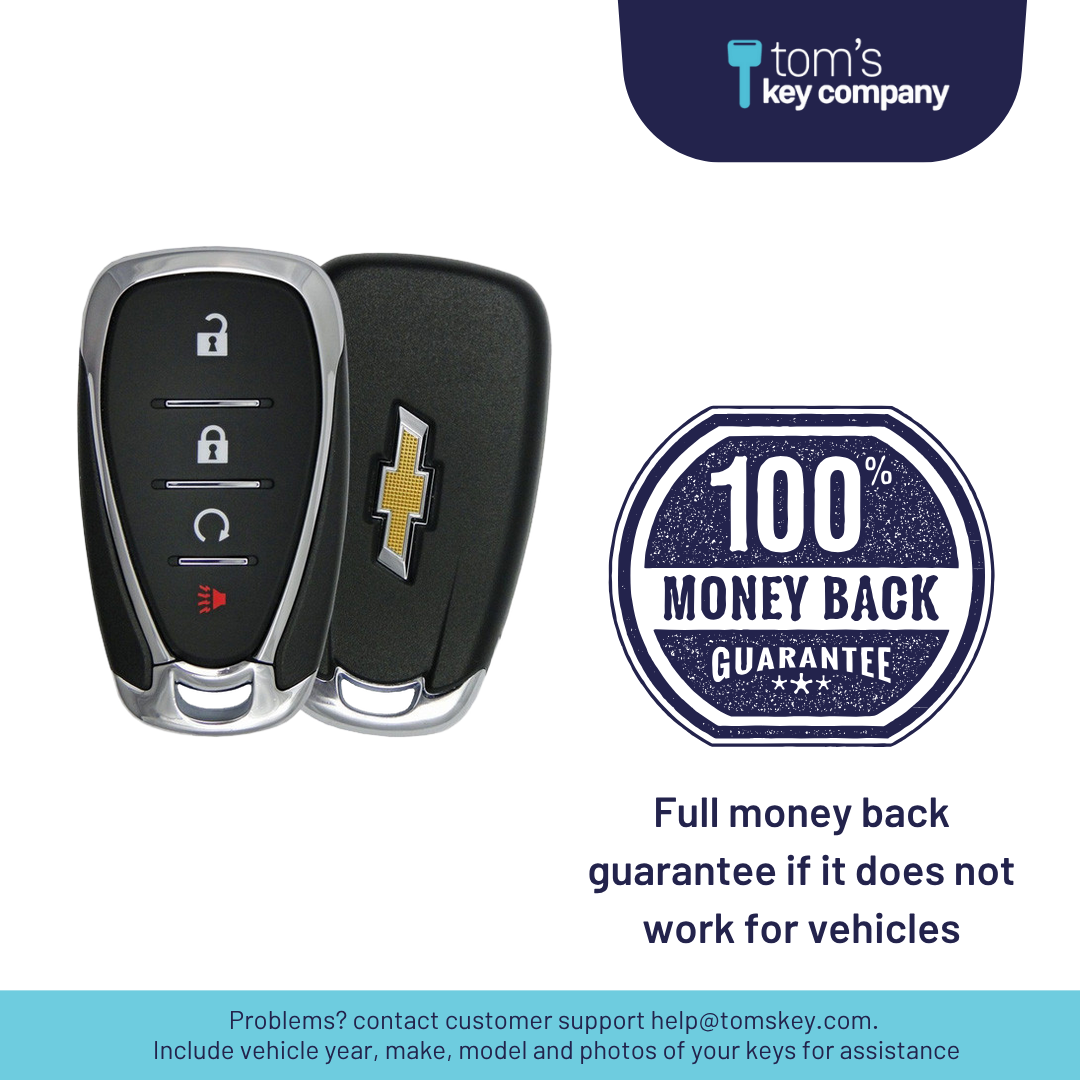 Like New Refurbished 4-Button Smart Key Fob with Lock, Unlock, Remote Start, Panic for Select Chevrolet Vehicles (CHESK-4B-RS-955-REF-K)