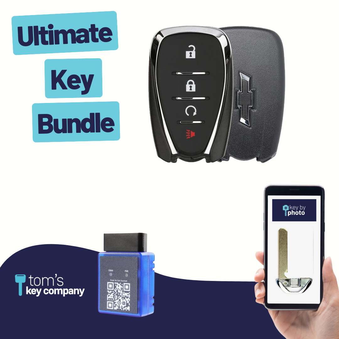 Ultimate Smart Key Bundle with Programming Tool, Refurbished 4-Button Smart Key Fob and Key By Photo for Select Chevrolet Vehicles (CHESK-4B-RS-965-REF-K-UKB)