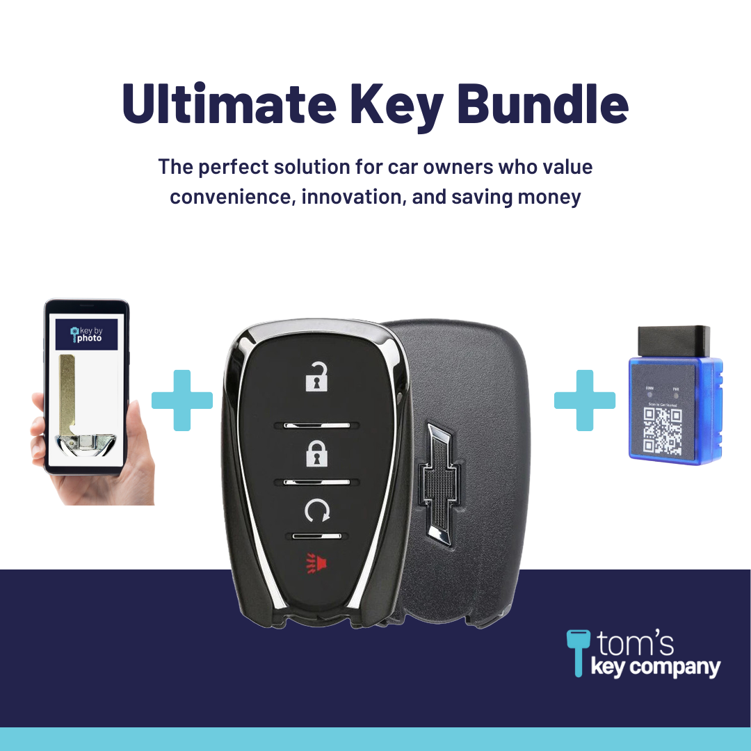 Ultimate Smart Key Bundle with Programming Tool, Refurbished 4-Button Smart Key Fob and Key By Photo for Select Chevrolet Vehicles (CHESK-4B-RS-965-REF-K-UKB)