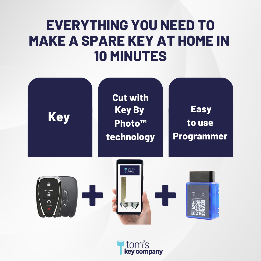 Ultimate Smart Key Bundle with Programming Tool, Refurbished 4-Button Smart Key Fob and Key By Photo for Select Chevrolet Vehicles (CHESK-4B-RS-965-REF-K-UKB)