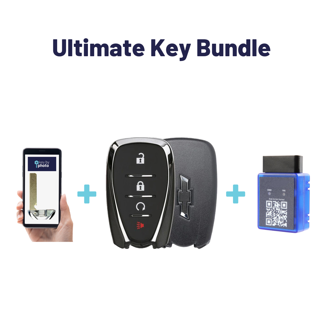 Ultimate Smart Key Bundle with Programming Tool, Refurbished 4-Button Smart Key Fob and Key By Photo for Select Chevrolet Vehicles (CHESK-4B-RS-965-REF-K-UKB)