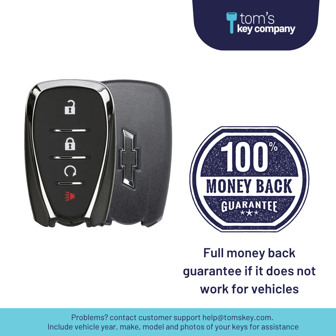 Like New Refurbished 4-Button Smart Key Fob with Lock, Unlock, Remote Start, Panic for Select Chevrolet Vehicles (CHESK-4B-RS-965-REF-K)