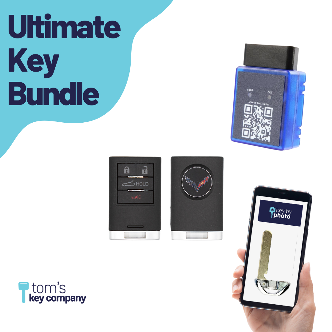 Ultimate Smart Key Bundle with Programming Tool, Refurbished 4-Button Smart Key Fob and Key By Photo for Select Chevrolet Vehicles (CHESK-4B-TR-17-REF-K-UKB)