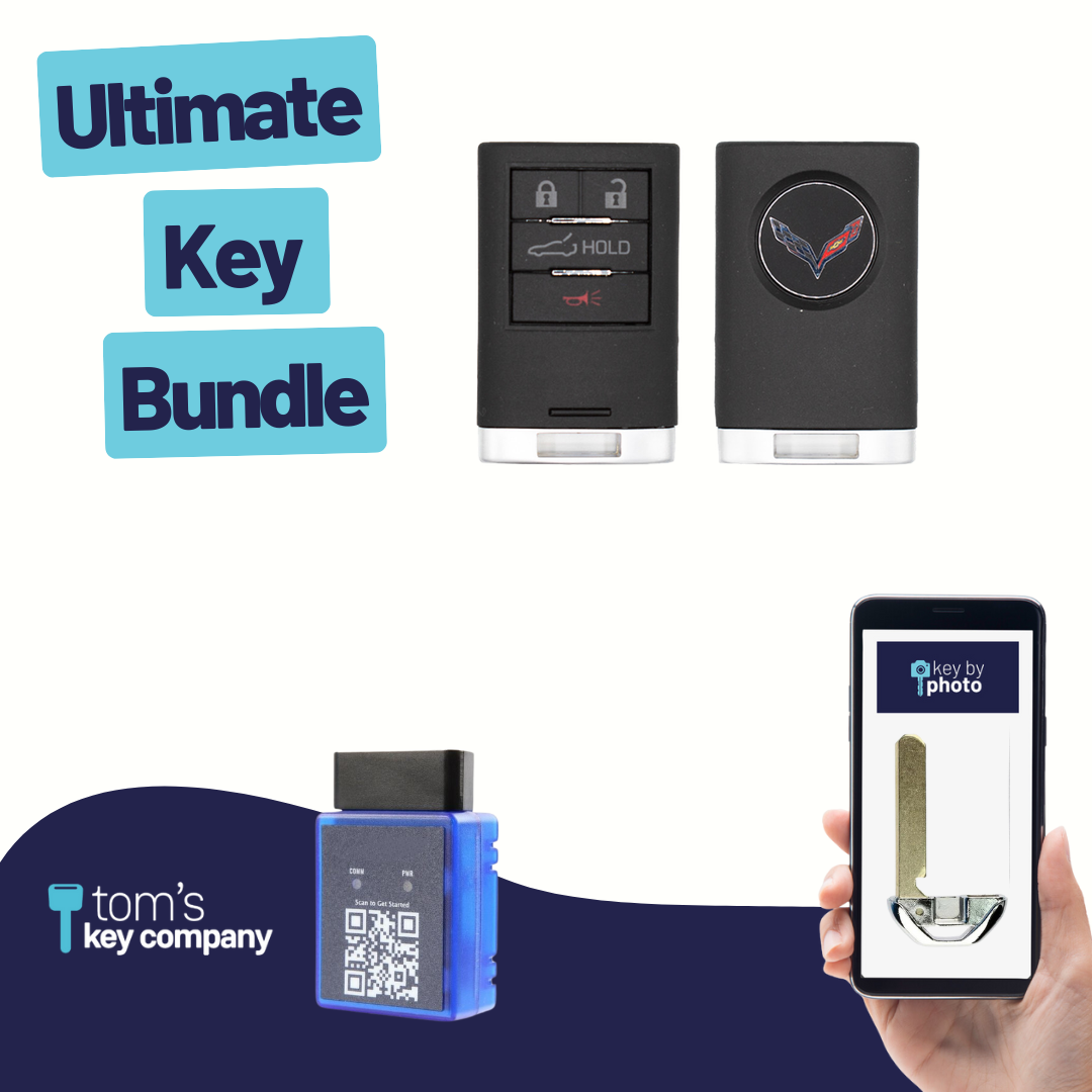 Ultimate Smart Key Bundle with Programming Tool, Refurbished 4-Button Smart Key Fob and Key By Photo for Select Chevrolet Vehicles (CHESK-4B-TR-17-REF-K-UKB)