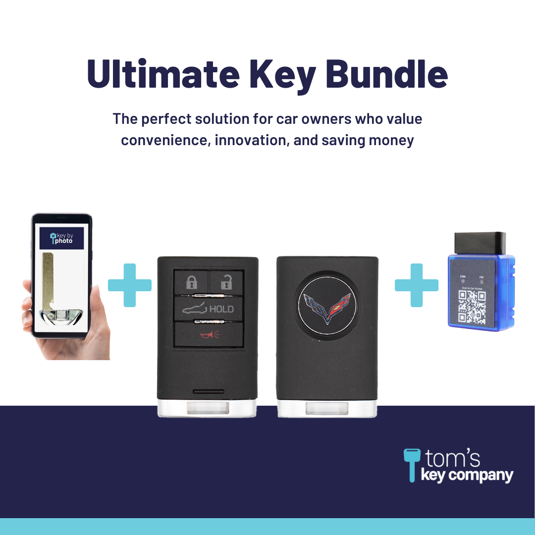 Ultimate Smart Key Bundle with Programming Tool, Refurbished 4-Button Smart Key Fob and Key By Photo for Select Chevrolet Vehicles (CHESK-4B-TR-17-REF-K-UKB)
