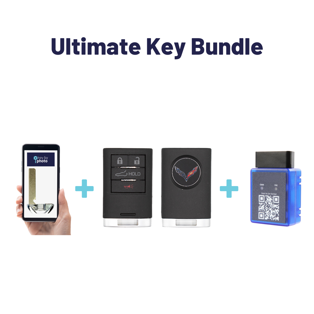 Ultimate Smart Key Bundle with Programming Tool, Refurbished 4-Button Smart Key Fob and Key By Photo for Select Chevrolet Vehicles (CHESK-4B-TR-17-REF-K-UKB)