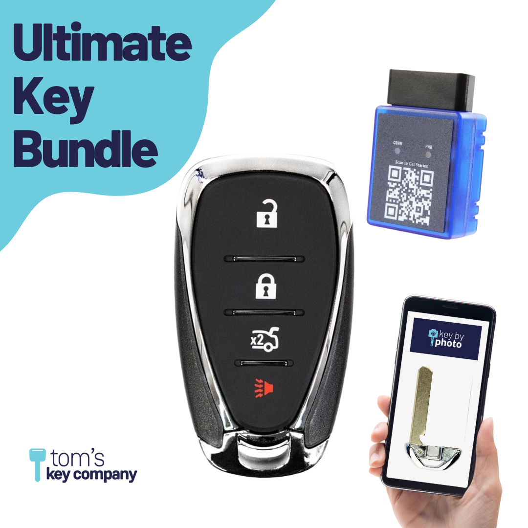 Ultimate Smart Key Bundle with Programming Tool, Refurbished 4-Button Smart Key Fob and Key By Photo for Select Chevrolet Vehicles (CHESK-4B-TR-929-REF-K-UKB)