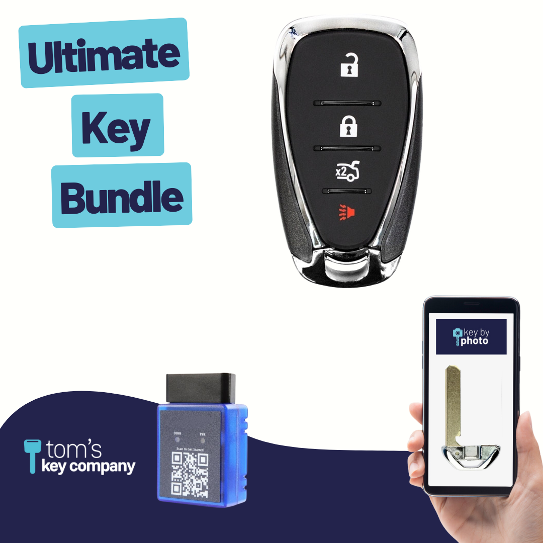 Ultimate Smart Key Bundle with Programming Tool, Refurbished 4-Button Smart Key Fob and Key By Photo for Select Chevrolet Vehicles (CHESK-4B-TR-929-REF-K-UKB)
