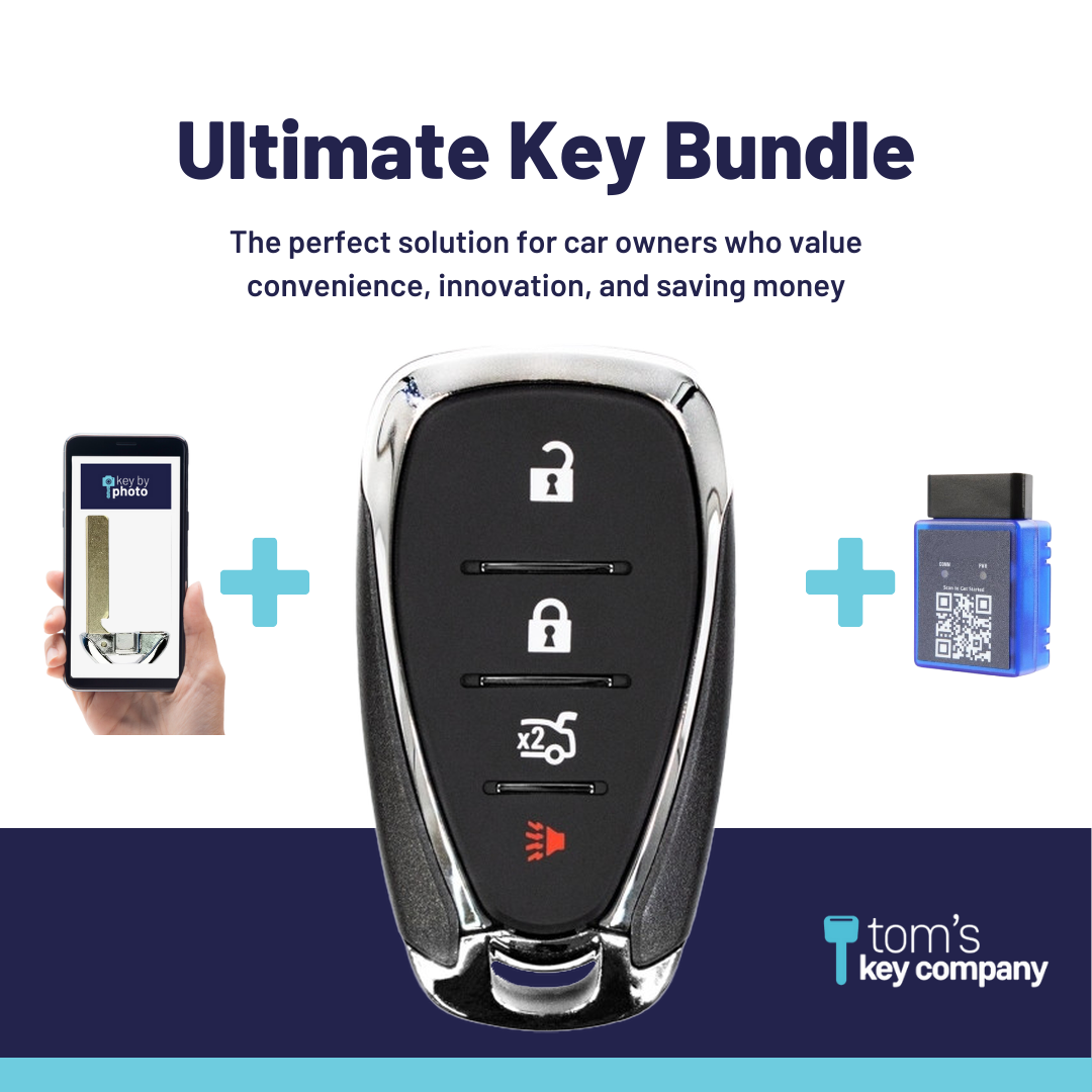Ultimate Smart Key Bundle with Programming Tool, Refurbished 4-Button Smart Key Fob and Key By Photo for Select Chevrolet Vehicles (CHESK-4B-TR-929-REF-K-UKB)