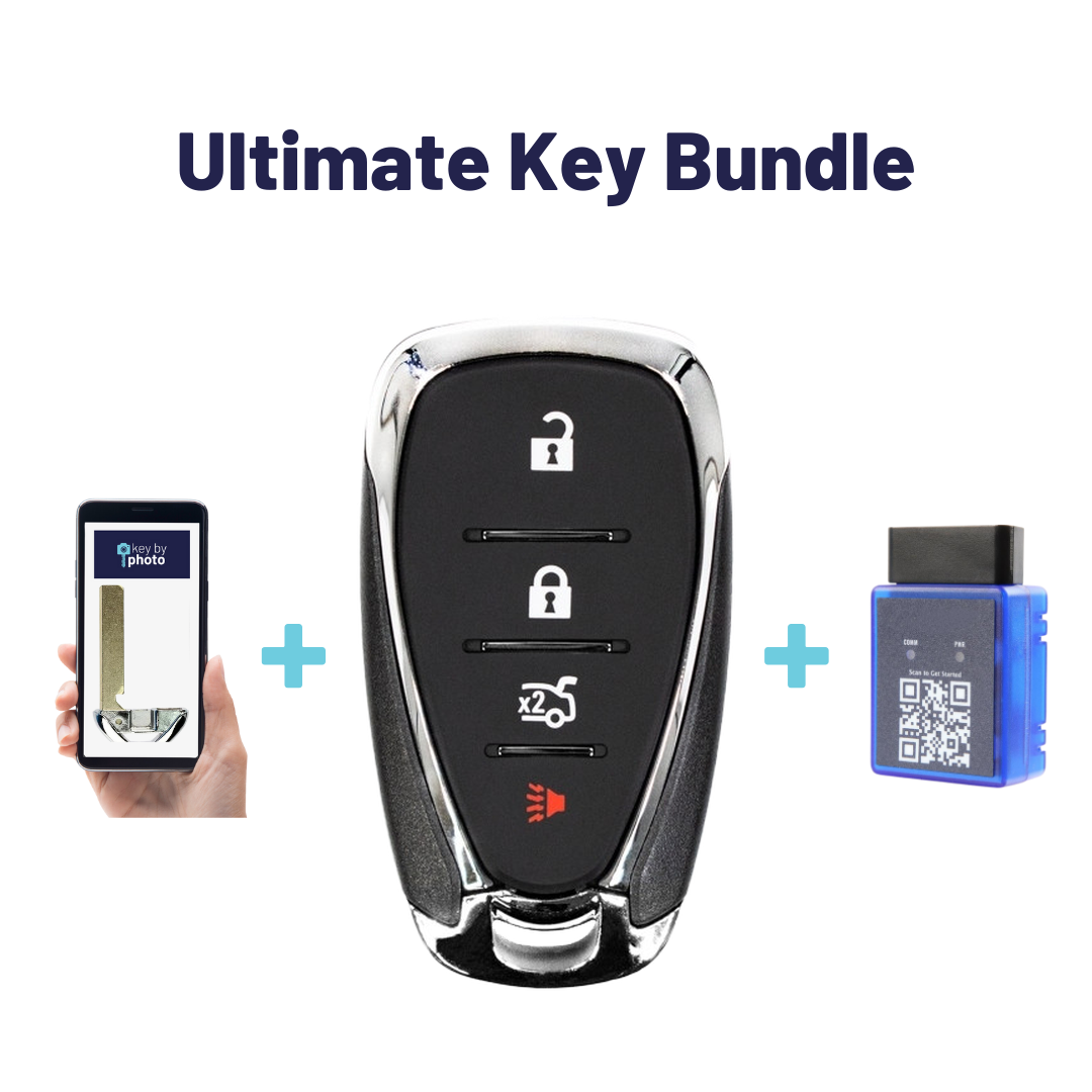 Ultimate Smart Key Bundle with Programming Tool, Refurbished 4-Button Smart Key Fob and Key By Photo for Select Chevrolet Vehicles (CHESK-4B-TR-929-REF-K-UKB)