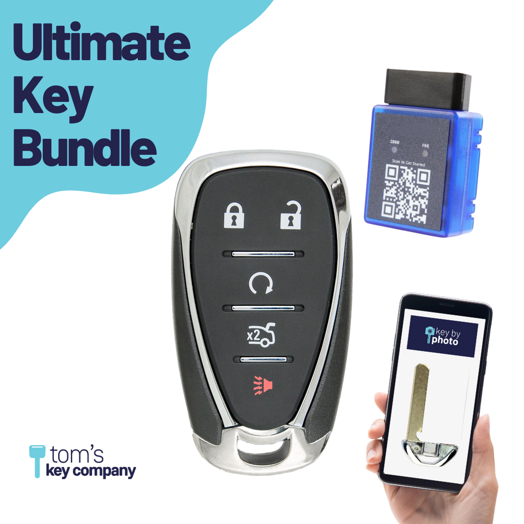 Ultimate Smart Key Bundle with Programming Tool, Refurbished 5-Button Smart Key Fob and Key By Photo for Select Chevrolet Vehicles (CHESK-5B-849-K-UKB)