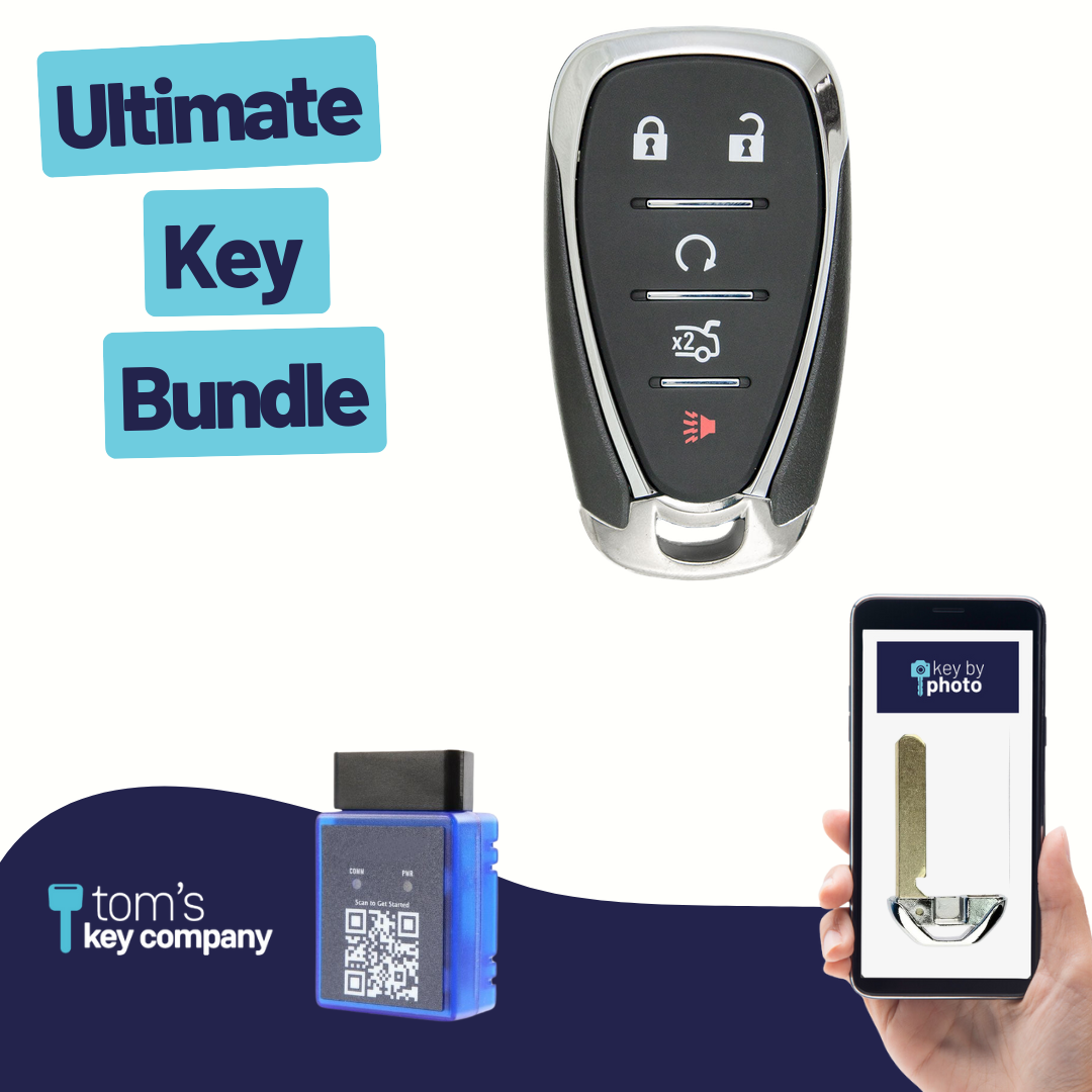 Ultimate Smart Key Bundle with Programming Tool, Refurbished 5-Button Smart Key Fob and Key By Photo for Select Chevrolet Vehicles (CHESK-5B-849-K-UKB)