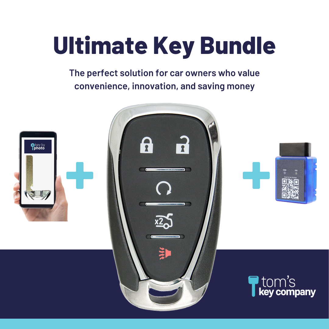 Ultimate Smart Key Bundle with Programming Tool, Aftermarket 5-Button Smart Key Fob and Key By Photo for Select Chevrolet Vehicles (CHESK-5B-849-K-UKB)