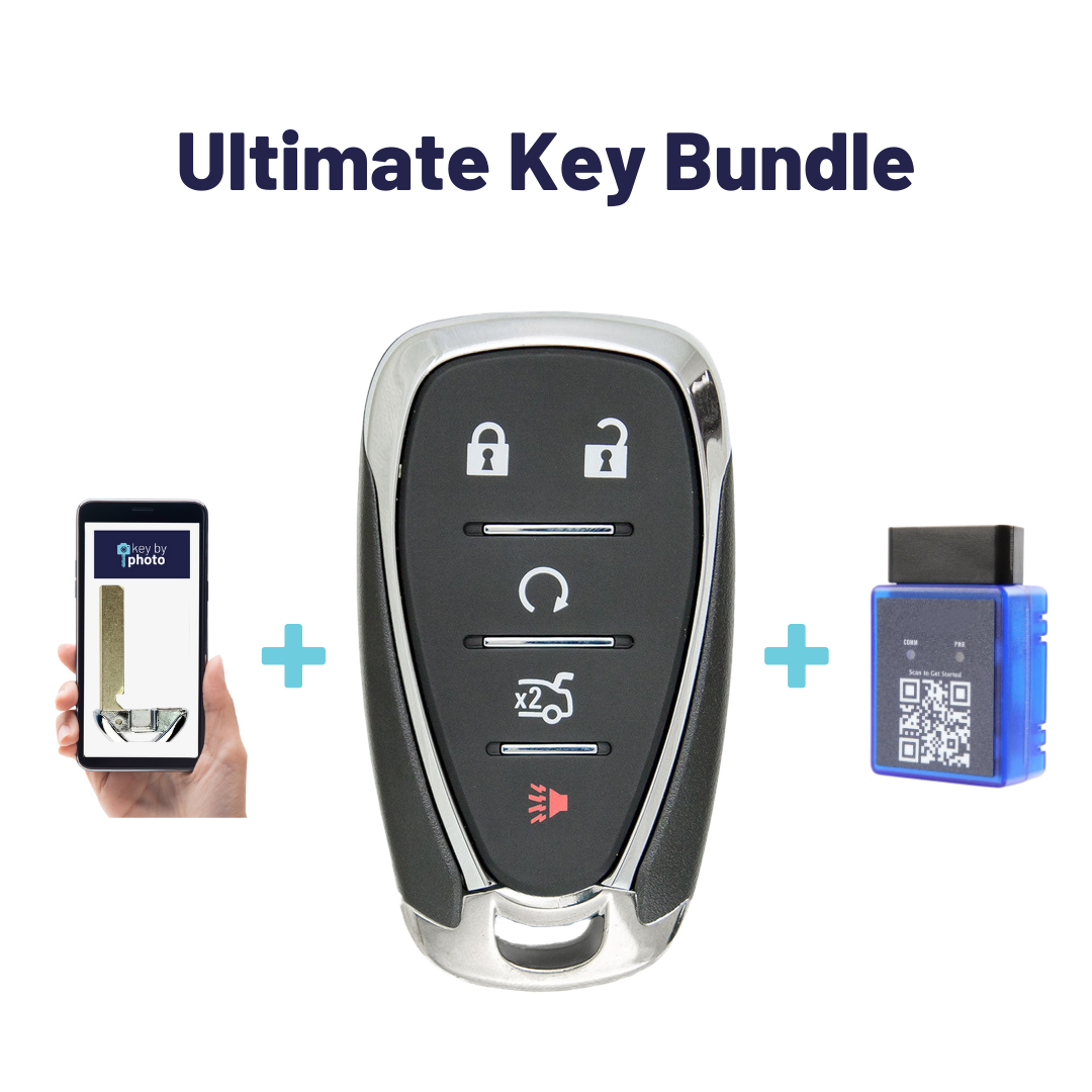 Ultimate Smart Key Bundle with Programming Tool, Refurbished 5-Button Smart Key Fob and Key By Photo for Select Chevrolet Vehicles (CHESK-5B-849-K-UKB)