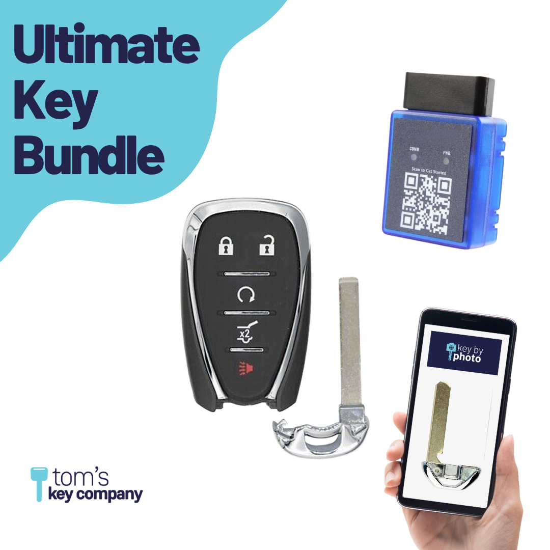Ultimate Smart Key Bundle with Programming Tool, Aftermarket 5-Button Smart Key Fob and Key By Photo for Select Chevrolet Vehicles (CHESK-5B-921-K-UKB)