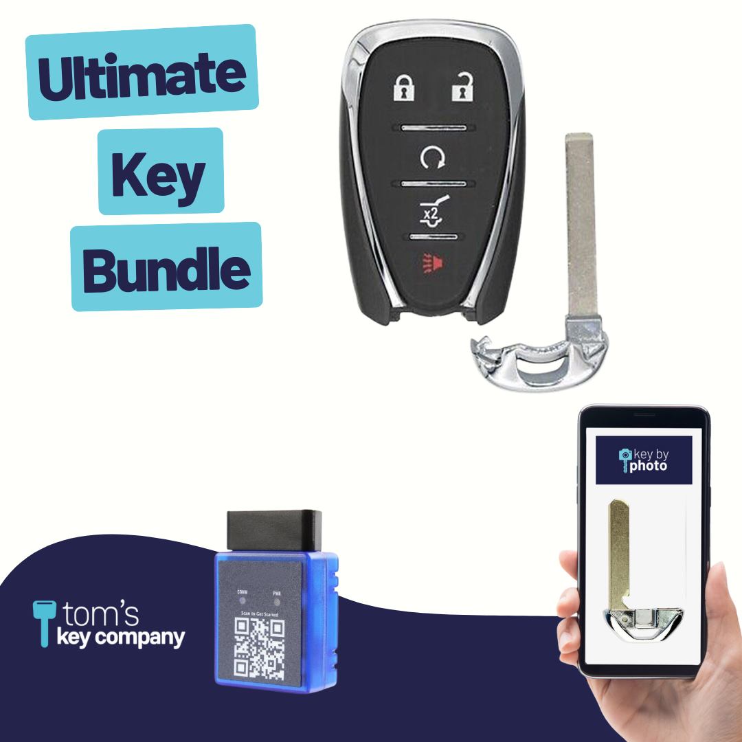 Ultimate Smart Key Bundle with Programming Tool, Refurbished 5-Button Smart Key Fob and Key By Photo for Select Chevrolet Vehicles (CHESK-5B-921-K-UKB)