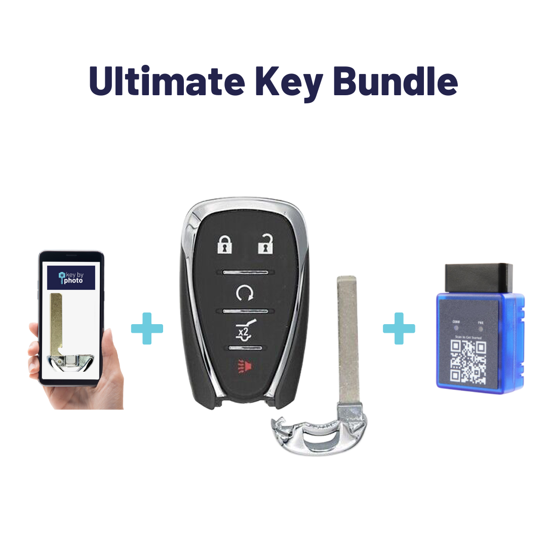 Ultimate Smart Key Bundle with Programming Tool, Aftermarket 5-Button Smart Key Fob and Key By Photo for Select Chevrolet Vehicles (CHESK-5B-921-K-UKB)