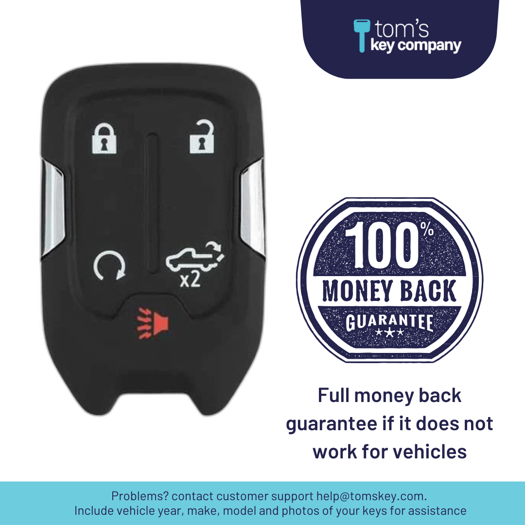 Ultimate Smart Key Bundle with Programming Tool, Aftermarket 5-Button Smart Key Fob and Key By Photo for Select GMC Vehicles (CHEVSK-5B-TG-HYQ1EA-SLVRDO-UKB)