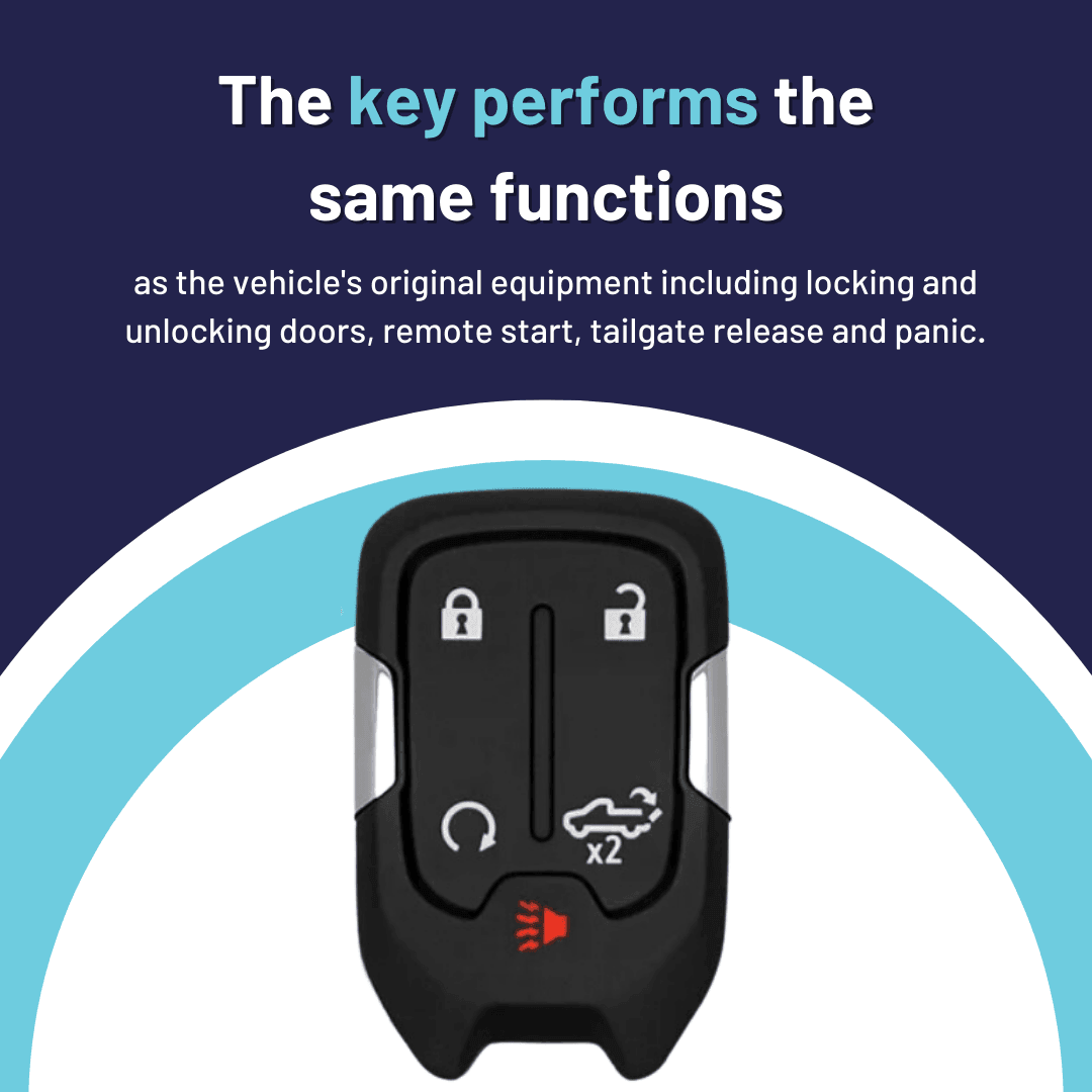 Chevrolet Silverado Brand New Aftermarket 5 Button Smart Key with Tailgate Release and Remote Start (CHEVSK-5B-TG-HYQ1EA-SLVRDO)