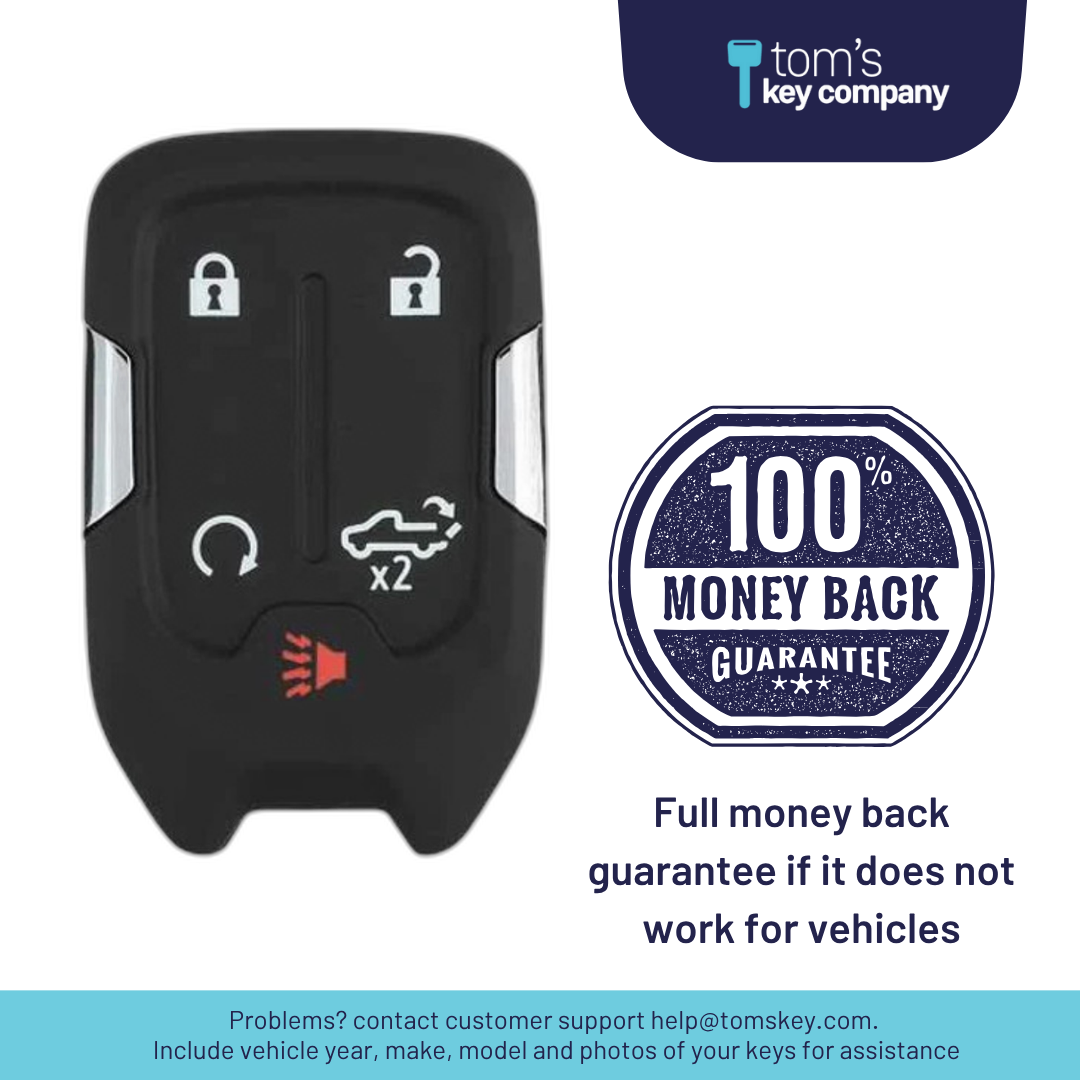 Brand New Aftermarket 5-Button Smart Key Fob with Lock, Unlock, Remote Start, Liftgate, Panic for Select GMC Vehicles (CHEVSK-5B-TG-HYQ1EA-SLVRDO)