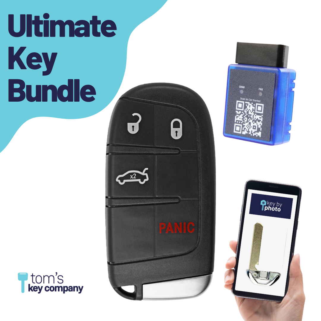 Ultimate Smart Key Bundle with Programming Tool, Refurbished 4-Button Smart Key Fob and Key By Photo for Select Chrysler and Dodge Vehicles (CHRSK-4B-603-K-UKB)