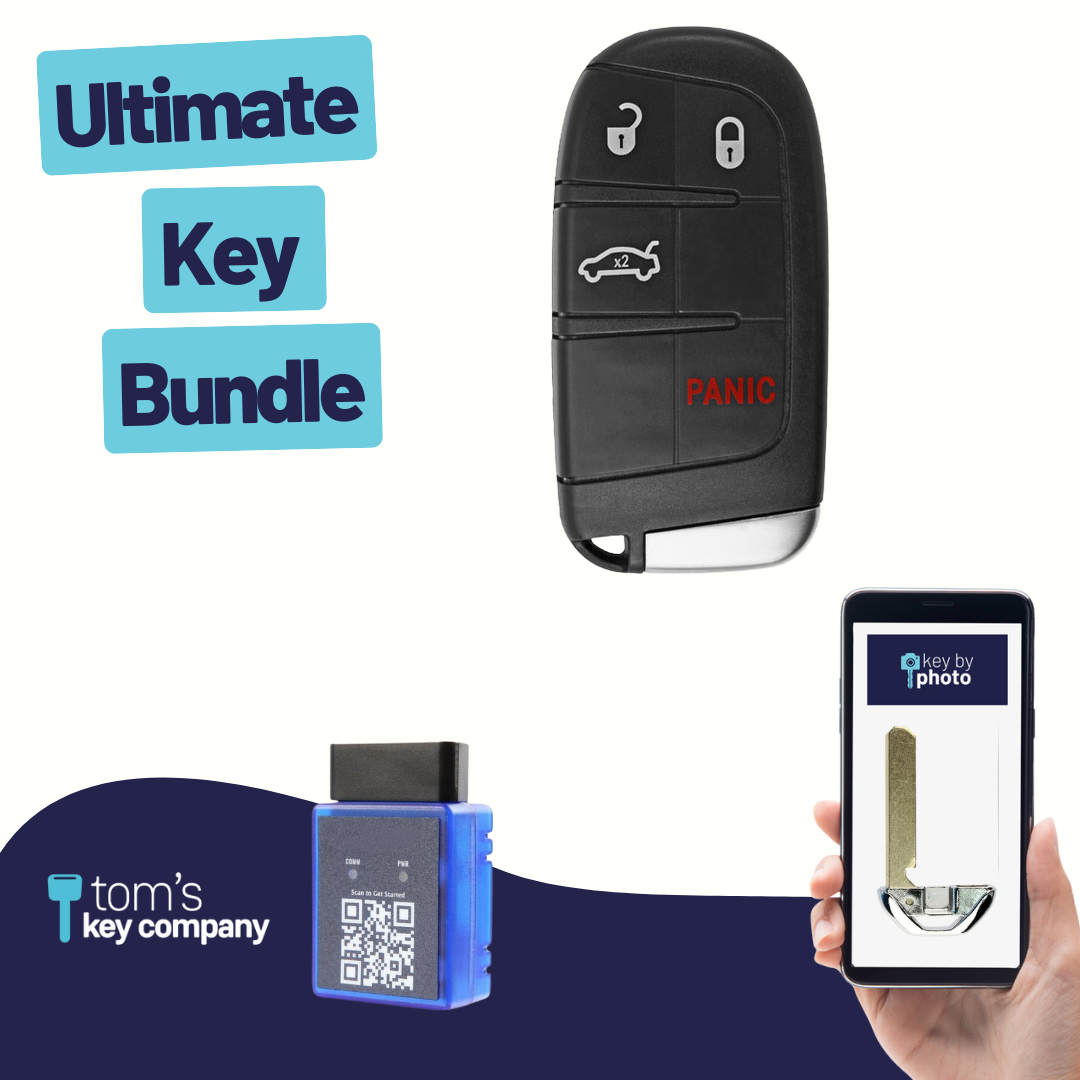 Ultimate Smart Key Bundle with Programming Tool, Refurbished 4-Button Smart Key Fob and Key By Photo for Select Chrysler and Dodge Vehicles (CHRSK-4B-603-K-UKB)
