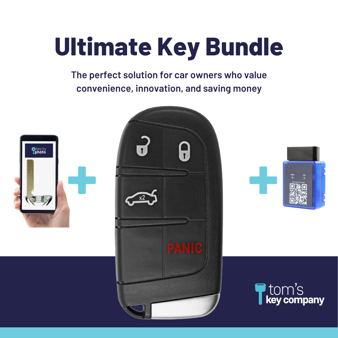 Ultimate Smart Key Bundle with Programming Tool, Refurbished 4-Button Smart Key Fob and Key By Photo for Select Chrysler and Dodge Vehicles (CHRSK-4B-603-K-UKB)