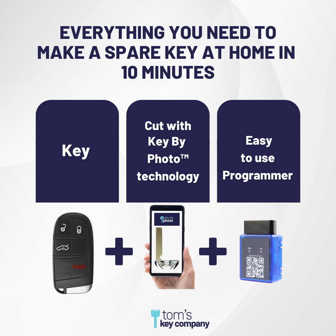 Ultimate Smart Key Bundle with Programming Tool, Aftermarket 4-Button Smart Key Fob and Key By Photo for Select Chrysler and Dodge Vehicles (CHRSK-4B-603-K-UKB)
