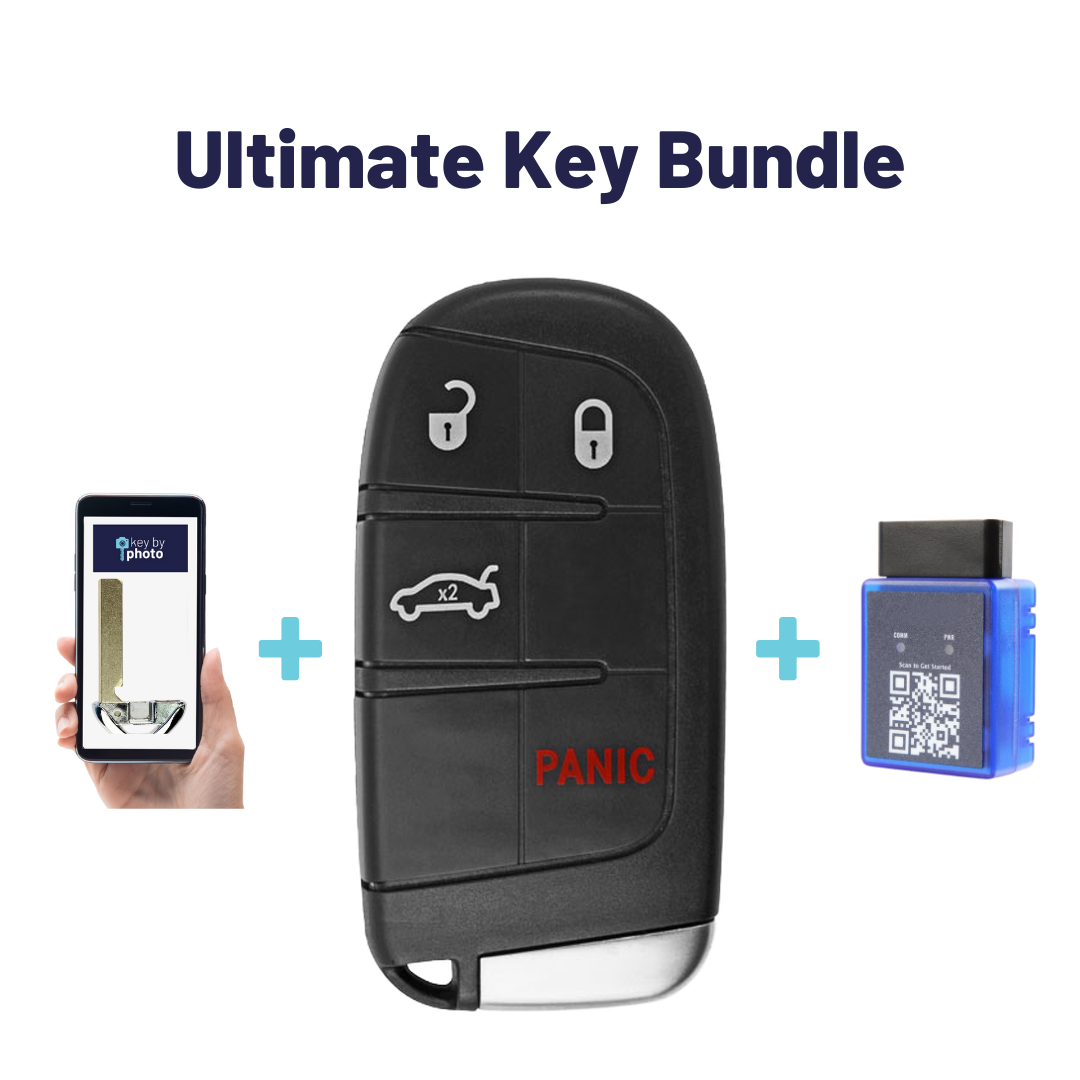 Ultimate Smart Key Bundle with Programming Tool, Aftermarket 4-Button Smart Key Fob and Key By Photo for Select Chrysler and Dodge Vehicles (CHRSK-4B-603-K-UKB)