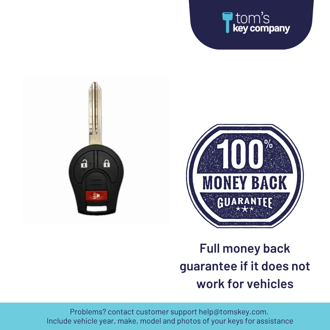 Brand New Aftermarket 3-Button Remote Key with Lock, Unlock, Panic for Select Nissan Vehicles (CWTWB1U751-3B)