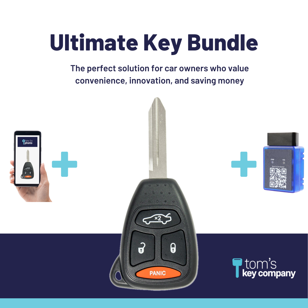 Ultimate Remote Key Bundle with Programming Tool, Aftermarket 4-Button Remote Key and Key By Photo for Select Dodge Vehicles (DODCK-4B-TR-871-K-UKB)