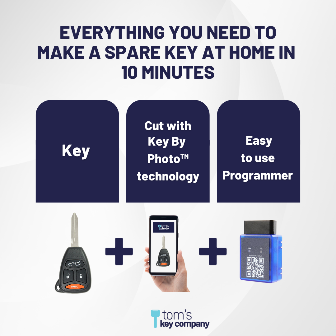 Ultimate Remote Key Bundle with Programming Tool, Aftermarket 4-Button Remote Key and Key By Photo for Select Dodge Vehicles (DODCK-4B-TR-871-K-UKB)