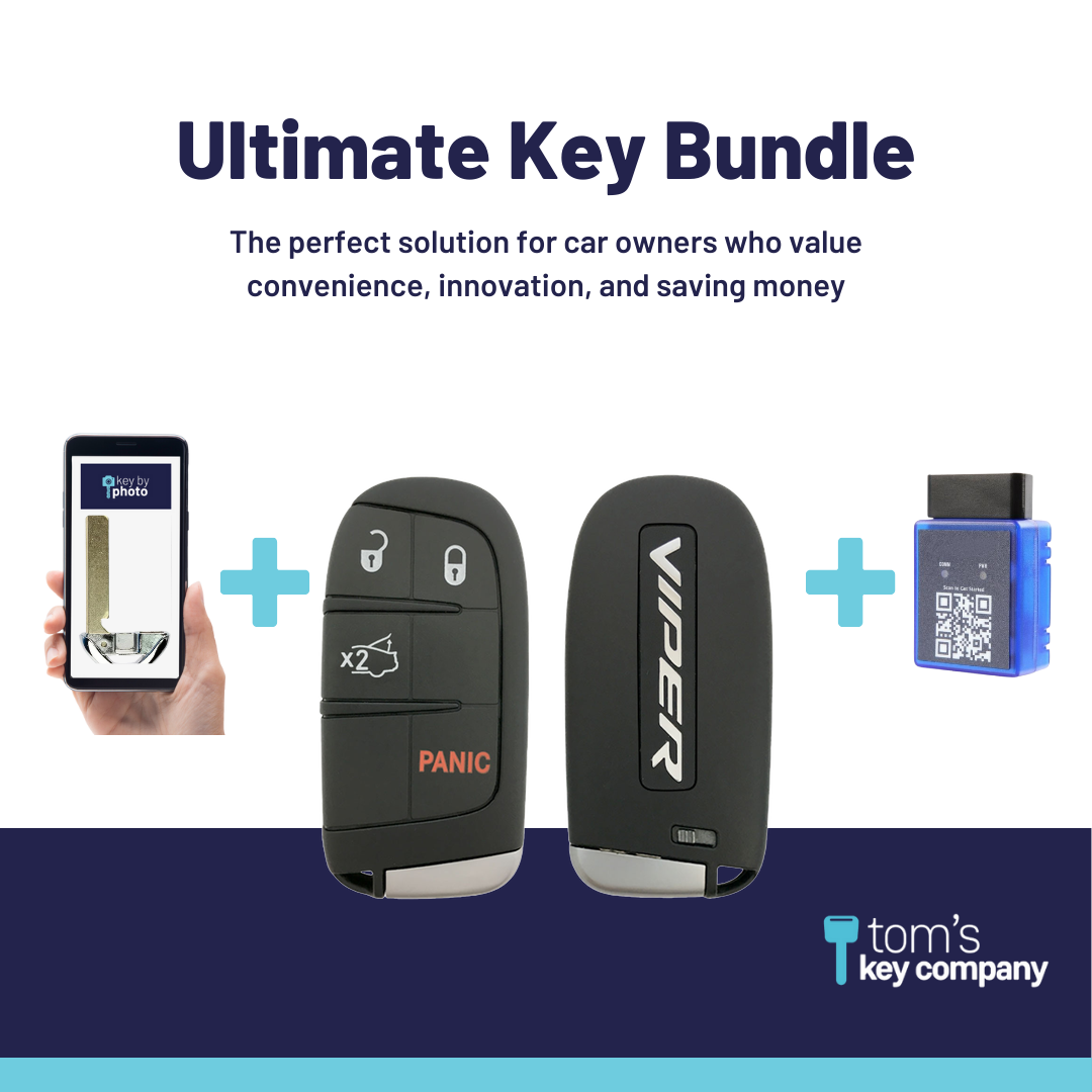Ultimate Smart Key Bundle with Programming Tool, Refurbished 4-Button Smart Key Fob and Key By Photo for Select Dodge Vehicles (DODSK-4B-TR-1619-REF-K-UKB)
