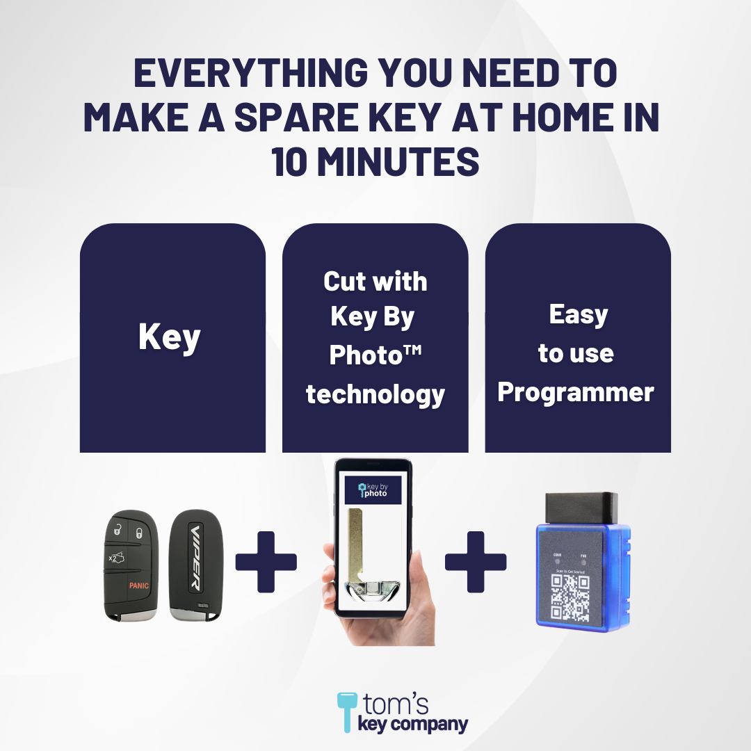 Ultimate Smart Key Bundle with Programming Tool, Refurbished 4-Button Smart Key Fob and Key By Photo for Select Dodge Vehicles (DODSK-4B-TR-1619-REF-K-UKB)