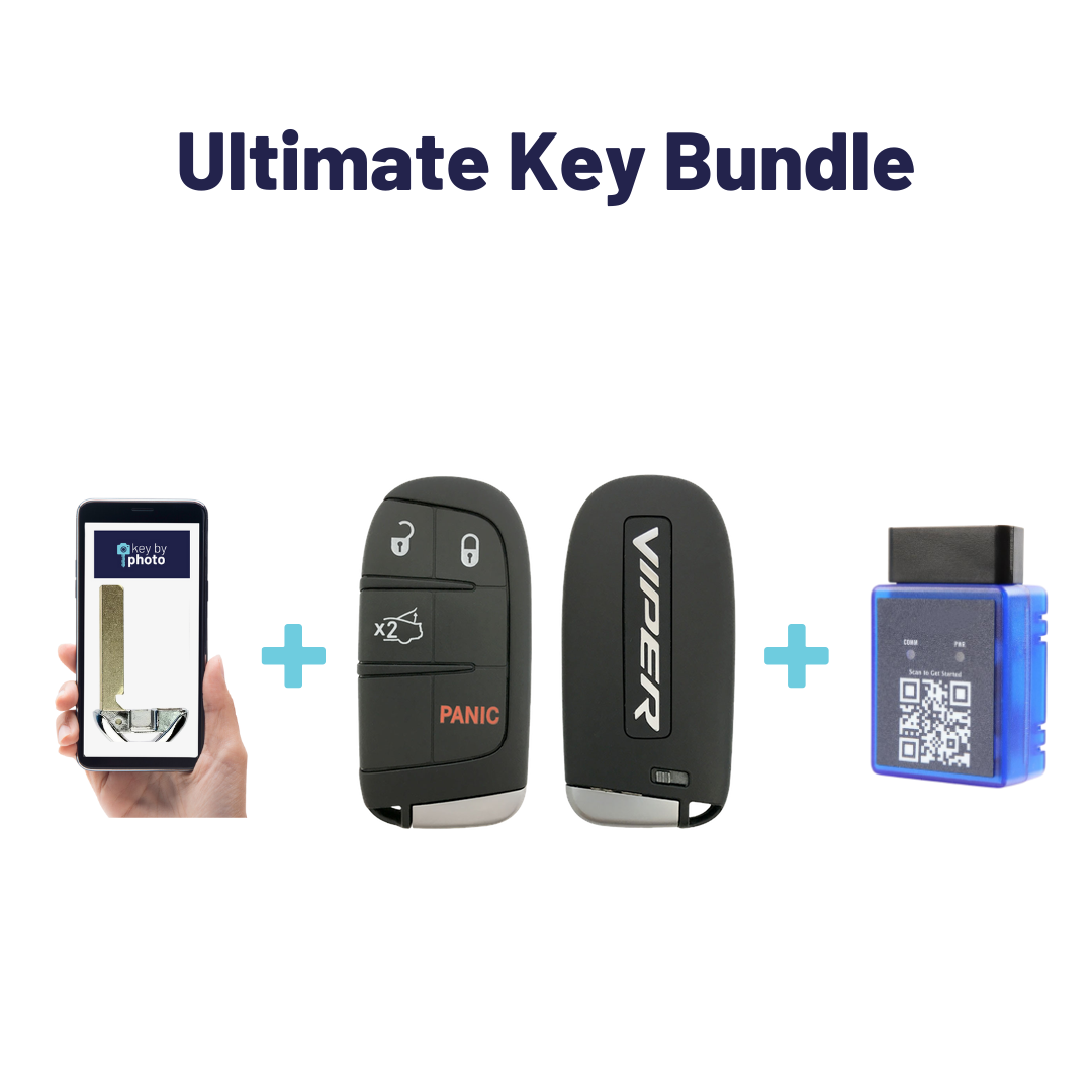 Ultimate Smart Key Bundle with Programming Tool, Refurbished 4-Button Smart Key Fob and Key By Photo for Select Dodge Vehicles (DODSK-4B-TR-1619-REF-K-UKB)