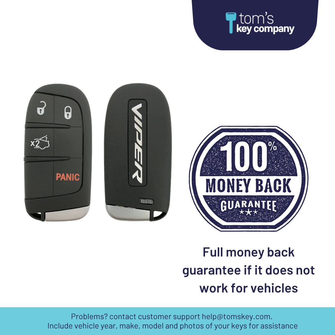 Like New Refurbished 4-Button Smart Key Fob with Lock, Unlock, Trunk, Panic for Select Dodge Vehicles (DODSK-4B-TR-1619-REF-K)