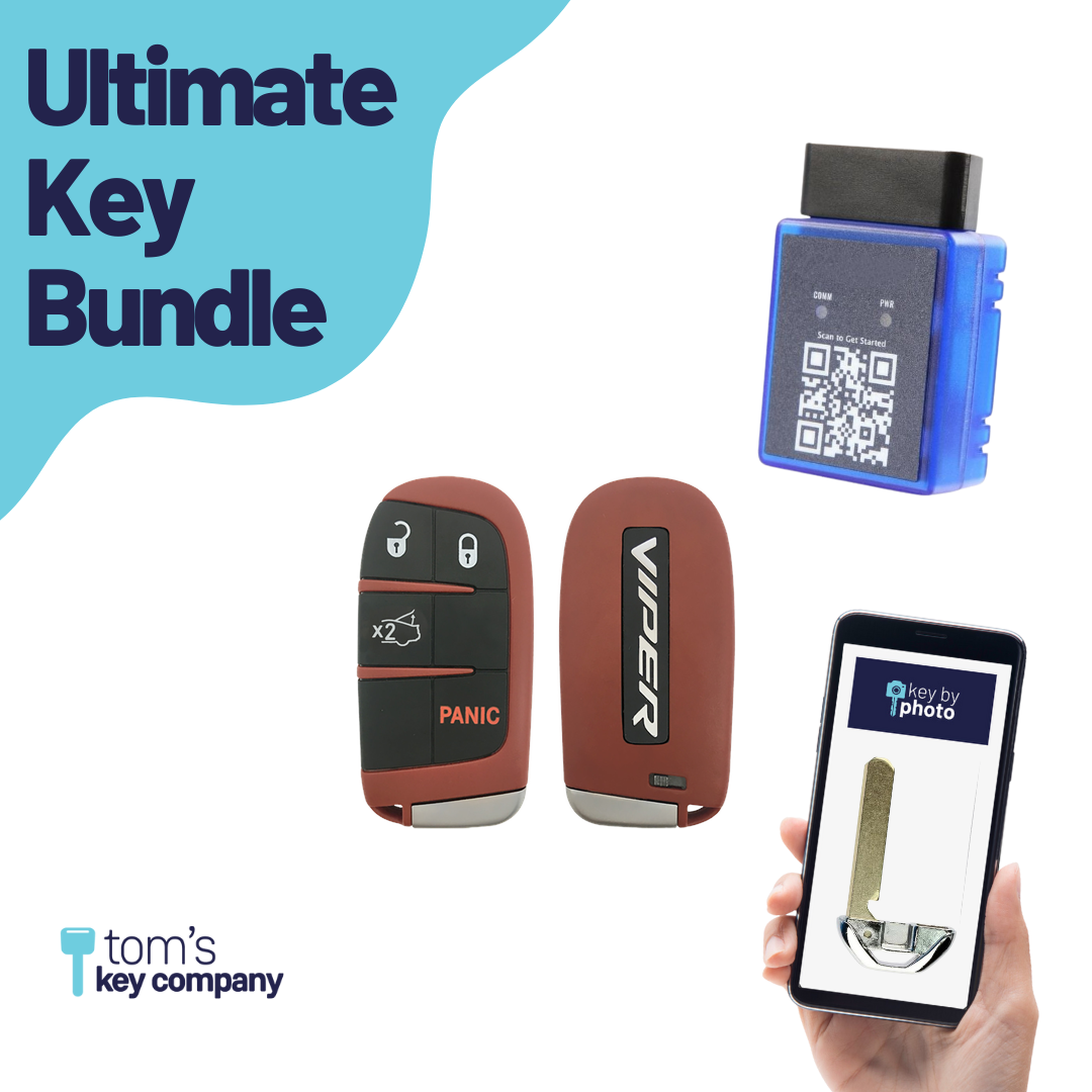 Ultimate Smart Key Bundle with Programming Tool, Refurbished 4-Button Smart Key Fob and Key By Photo for Select Dodge Vehicles (DODSK-4B-TR-1640-REF-K-UKB)