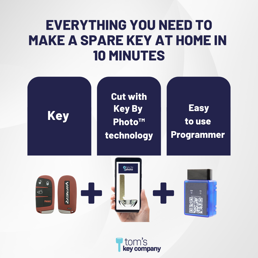 Ultimate Smart Key Bundle with Programming Tool, Refurbished 4-Button Smart Key Fob and Key By Photo for Select Dodge Vehicles (DODSK-4B-TR-1640-REF-K-UKB)