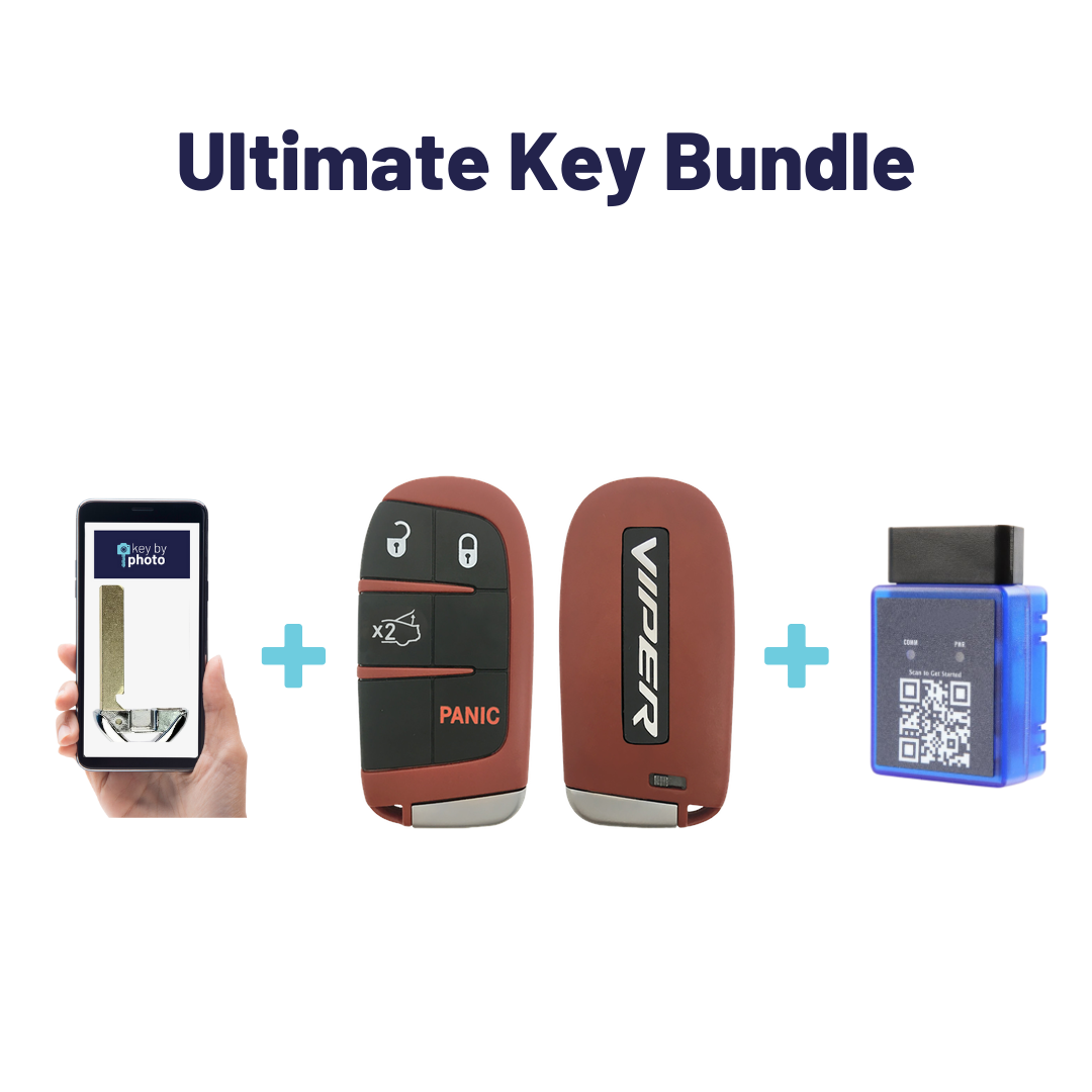 Ultimate Smart Key Bundle with Programming Tool, Refurbished 4-Button Smart Key Fob and Key By Photo for Select Dodge Vehicles (DODSK-4B-TR-1640-REF-K-UKB)
