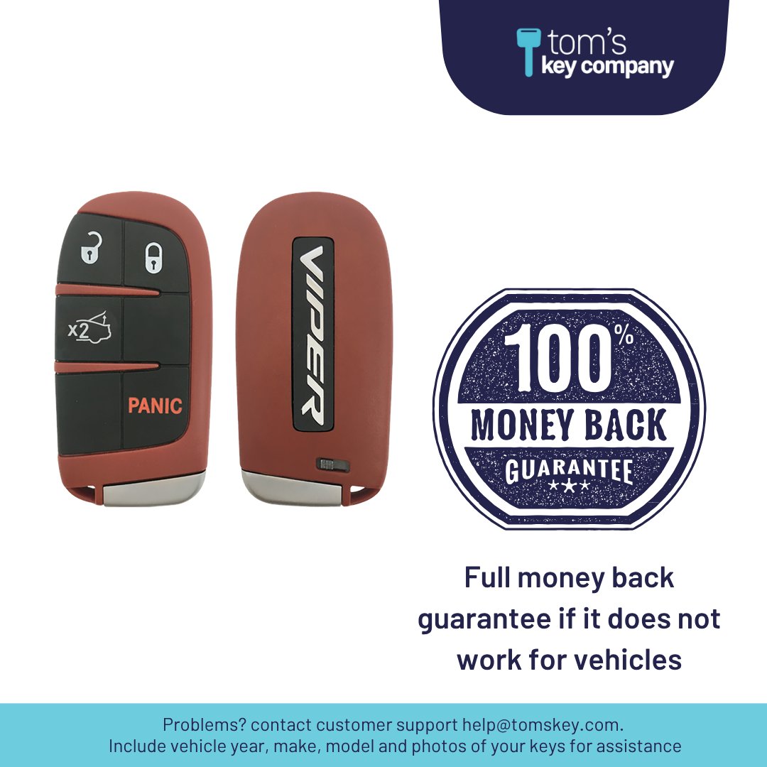 Like New Refurbished 4-Button Smart Key Fob with Lock, Unlock, Trunk, Panic for Select Dodge Vehicles (DODSK-4B-TR-1640-REF-K)