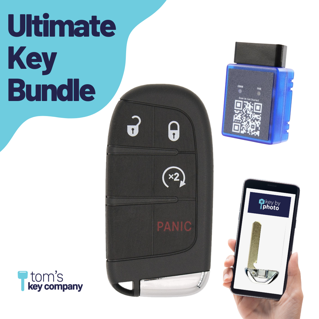 Ultimate Smart Key Bundle with Programming Tool, Refurbished 4-Button Smart Key Fob and Key By Photo for Select FIAT Vehicles (FIASK-4B-RS-164-K-UKB)