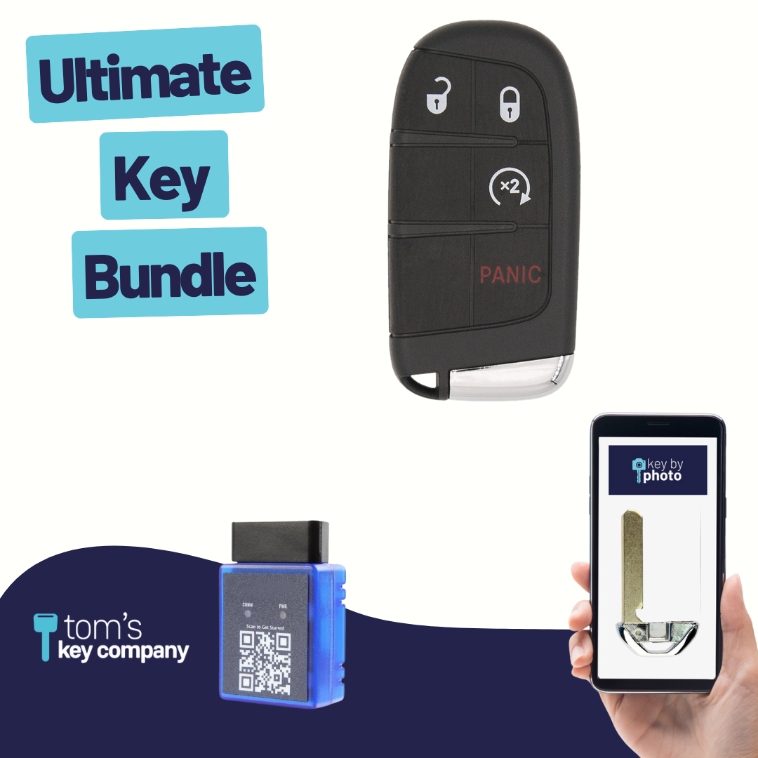 Ultimate Smart Key Bundle with Programming Tool, Refurbished 4-Button Smart Key Fob and Key By Photo for Select FIAT Vehicles (FIASK-4B-RS-164-K-UKB)