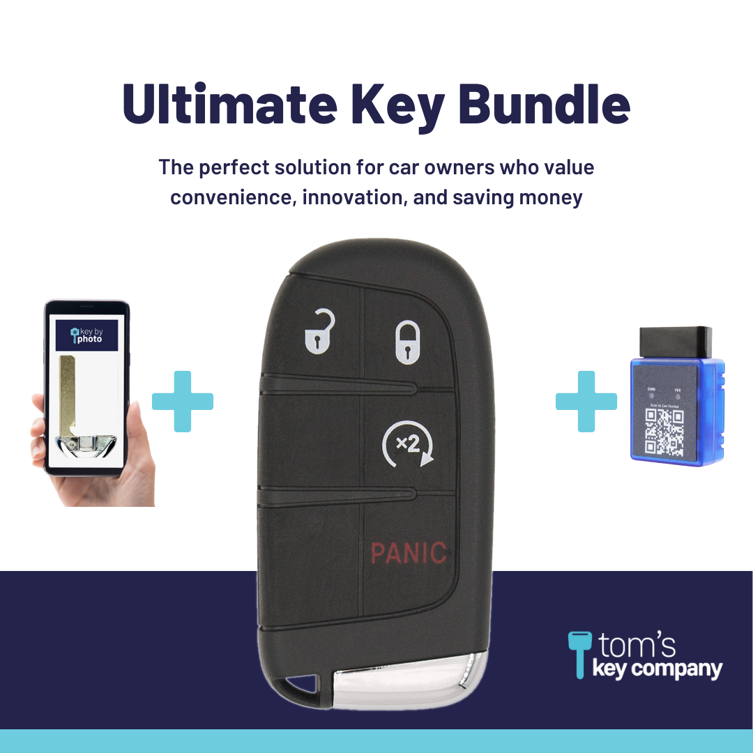Ultimate Smart Key Bundle with Programming Tool, Aftermarket 4-Button Smart Key Fob and Key By Photo for Select FIAT Vehicles (FIASK-4B-RS-164-K-UKB)