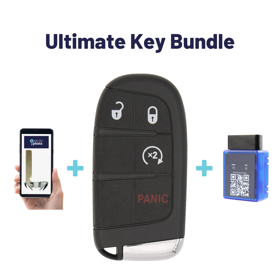 Ultimate Smart Key Bundle with Programming Tool, Aftermarket 4-Button Smart Key Fob and Key By Photo for Select FIAT Vehicles (FIASK-4B-RS-164-K-UKB)