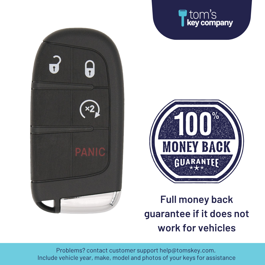 Brand New Aftermarket 4-Button Smart Key Fob with Lock, Unlock, Remote Start, Panic for Select FIAT Vehicles (FIASK-4B-RS-164-K)