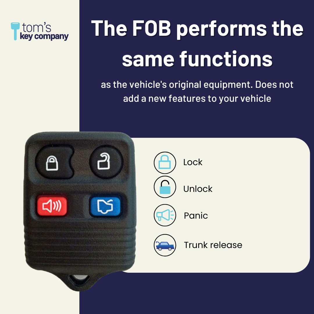 Brand New Aftermarket 4 Button Remote Fob with Trunk Release for Select Ford Vehicles (FOR-4B-TR-345-FOB)