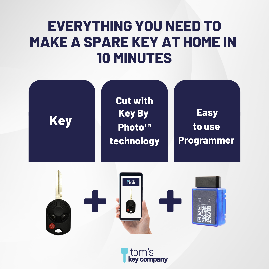 Ultimate Remote Key Bundle with Programming Tool, Refurbished 3-Button Remote Key and Key By Photo for Select Mazda Vehicles (FORCK-3B-R7016-RC-K-UKB)
