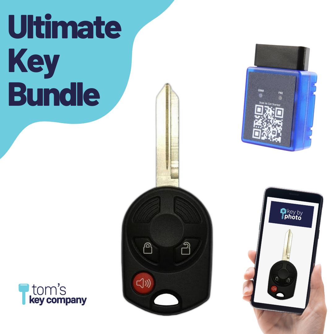 Ultimate Remote Key Bundle with Programming Tool, Aftermarket 3-Button Remote Key and Key By Photo for Select Ford Vehicles (FORCK-3B-R7016-REF-K-UKB)